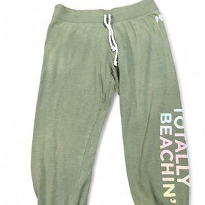 Y2k Vintage Low Rise Victoria's Secret Capri Olive Joggers with Colorful Text